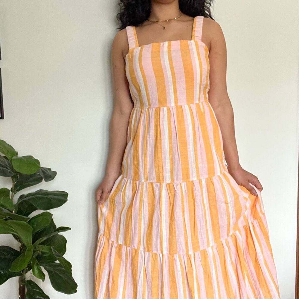 Free Assembly Orange Pink Striped Maxi Summer Dress Sz Medium Square Neck Tank